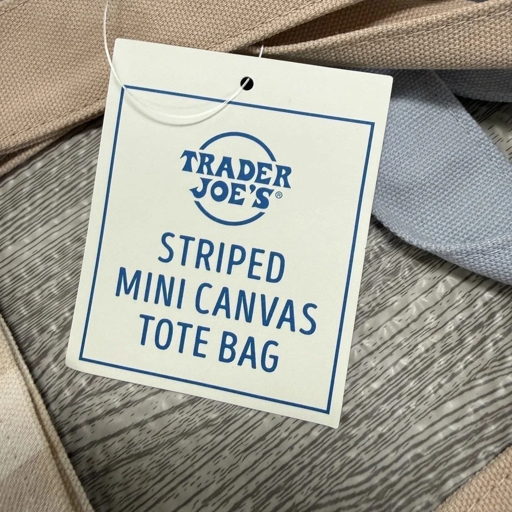 Trader Joes Striped Mini Canvas Tote Bag NWT Beige Limited Summer Ed. QUICK SHIP